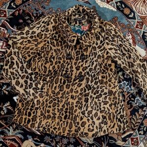 Brown Leopard Print Pea Coat Plush Material